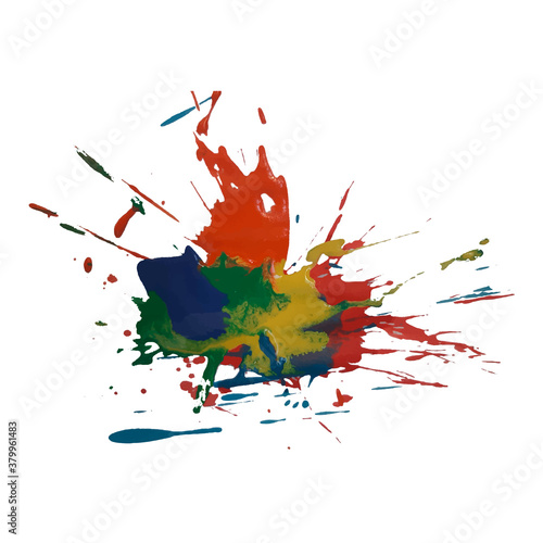 Vector colorful background with ink splash, blot and brush strokein rainbow colors Grunge textured element for design, background.