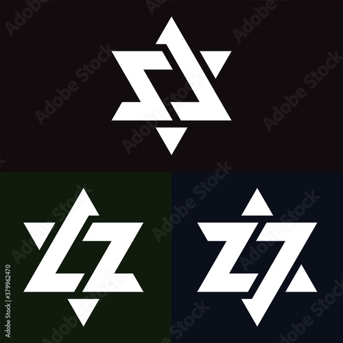 Initial letter SJ, LZ and number 27 logo template with with david star illustration in flat design monogram symbol