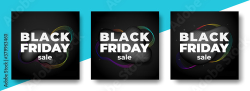 Black friday sale banner design with 3d fluid shape.