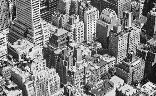 Black and white aerial view of New York City  USA.
