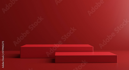 cosmetics stand in red backdrop background,3d rendering design