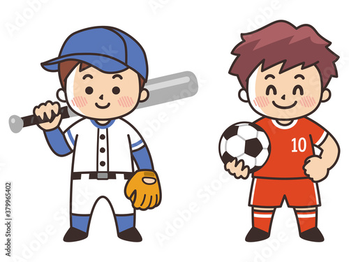 野球　サッカー　ユニフォームを着た少年
