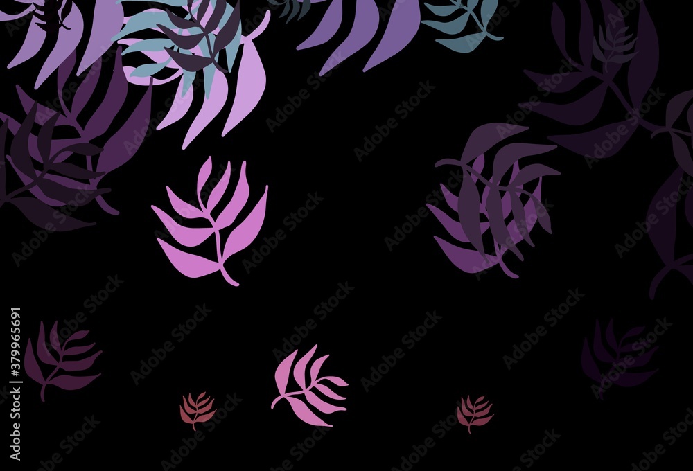 Dark Pink, Green vector doodle backdrop with leaves.