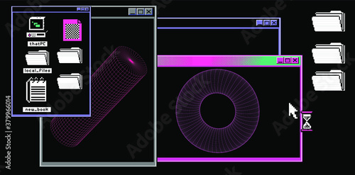Abstract technology background with old retro user interface elements.