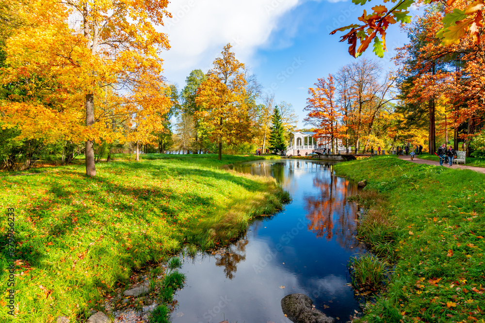 Catherine park autumn landscape in Tsarskoe Selo (Pushkin), Saint Petersburg, Russia