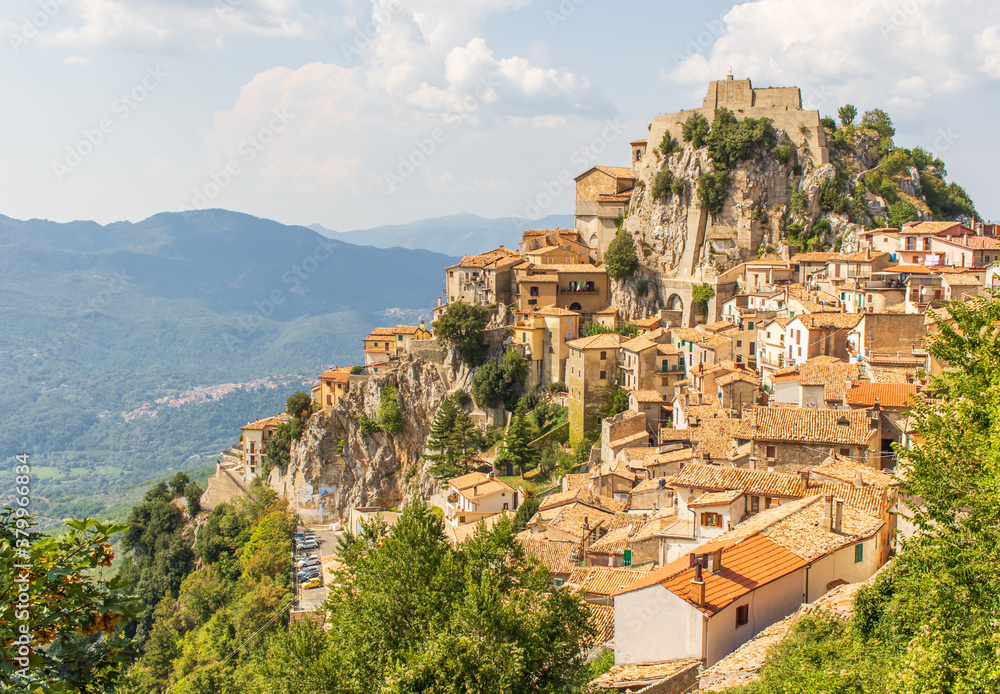 Fototapeta premium Cervara di Roma, Italy - one of the most picturesque villages of the Apennine Mountains, Cervara lies around 1000 above the sea level, watching the Aniene river valley from the top