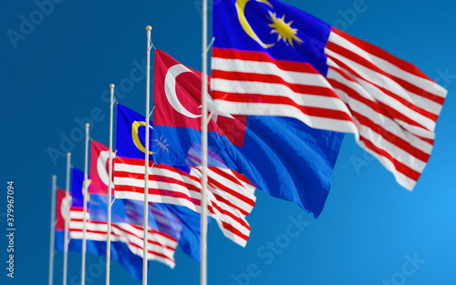 Waving flags of Johor, also spelled as Johore, is a state of Malaysia in the south of the Malay Peninsula