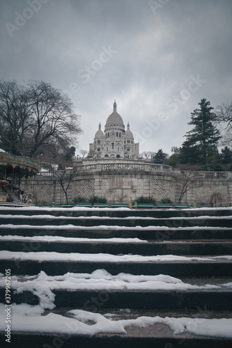 Sacr’© Coeur with snow in Paris, France photo