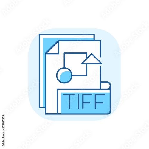 TIFF file blue RGB color icon. Tagged image file format. TIF. Professional photography. Printing and publishing industry. Raster graphics images storing. Isolated vector illustration