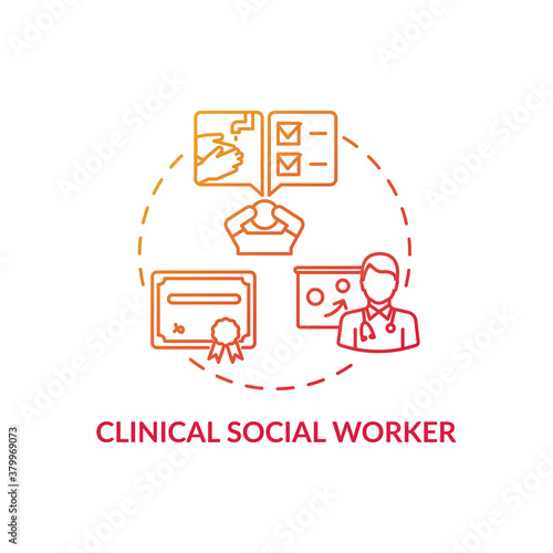 Clinical social worker concept icon. Medical speciality idea thin line illustration. Behavioral disorders treatment. Person-in-environment perspective. Vector isolated outline RGB color drawing