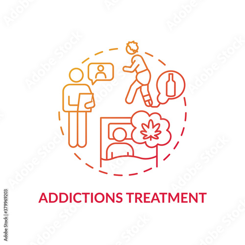 Addictions treatment concept icon. Drug and alcohol treatment idea thin line illustration. Chemical dependency. Rehabilitation. Behavioral therapy. Vector isolated outline RGB color drawing