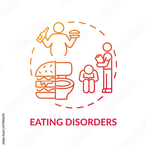 Eating disorders concept icon. Complex mental health conditions idea thin line illustration. Abnormal eating habits. Medical experts intervention. Vector isolated outline RGB color drawing