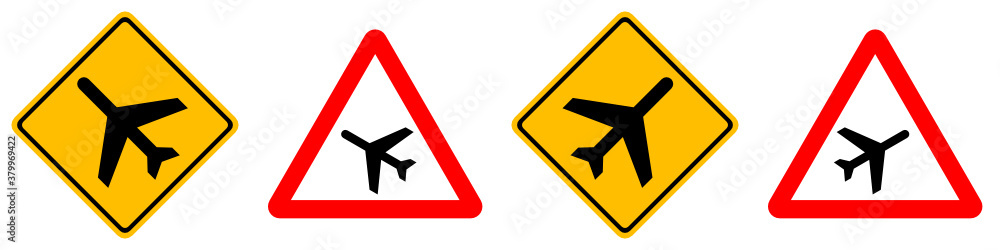Airport traffic road sign vector set isolated on white background, yellow square and red triangle symbol Airport traffic road sign vector set isolated on white background, yellow square and red triangle symbol