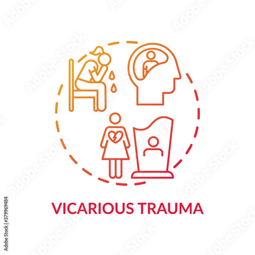 Vicarious trauma concept icon. Working with survivor clients idea thin line illustration. Emotional connection. Difficulty managing boundaries with clients. Vector isolated outline RGB color drawing