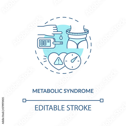 Metabolic syndrome concept icon. Heart disease stroke risk idea thin line illustration. High blood sugar. Excess body fat around waist. Vector isolated outline RGB color drawing. Editable stroke