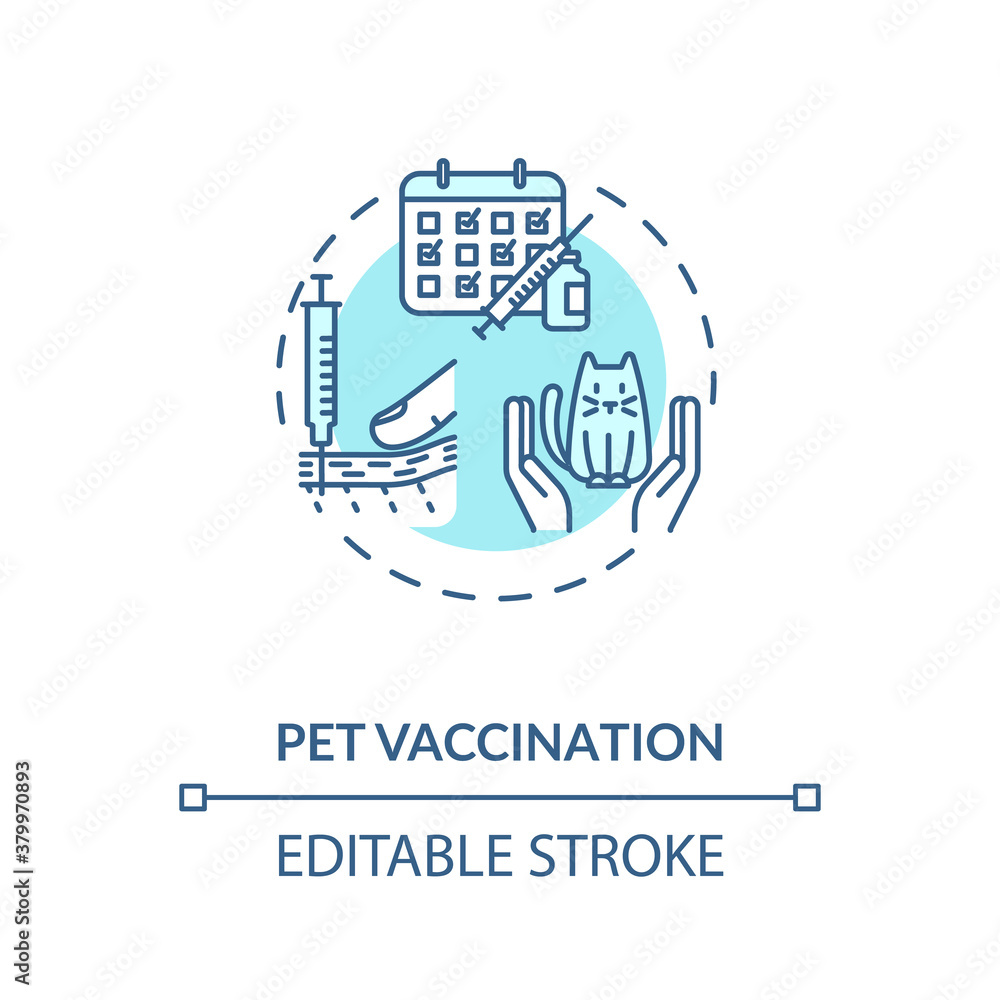 Pet vaccination concept icon. Pet services. Animal health improving. Little friend care center. Veterinary idea thin line illustration. Vector isolated outline RGB color drawing. Editable stroke
