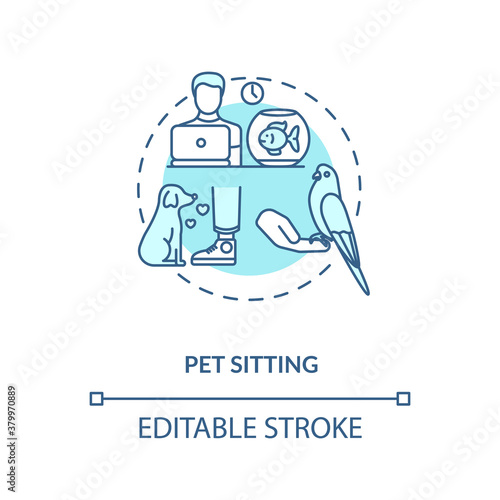 Pet sitting concept icon. Pet services. Animal care options types. Little companion playing. Animal sitter idea thin line illustration. Vector isolated outline RGB color drawing. Editable stroke