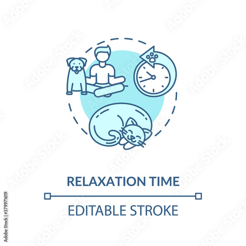 Relaxation time concept icon. Dogs day camp service. Sleeping comfort zone. Animal receiving abilities. Sleeping idea thin line illustration. Vector isolated outline RGB color drawing. Editable stroke