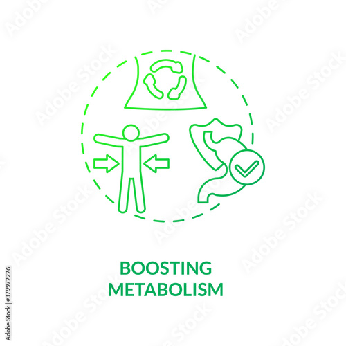 Boosting metabolism concept icon. Health care ideas. Getting nutritions from foods. Better body advices. Vegetarianism pros idea thin line illustration. Vector isolated outline RGB color drawing