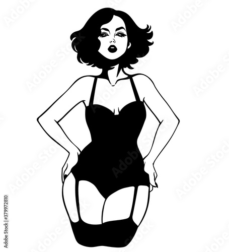 pretty woman in elegant black corset