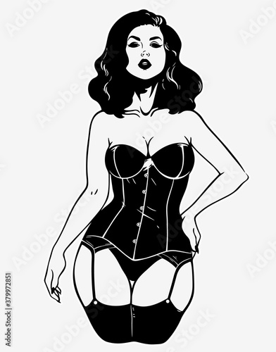 beautiful woman in elegant black corset