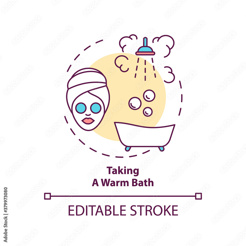Fototapeta premium Taking warm bath concept icon. Sleep hygiene improvement. Shower for better dreaming. Nighttime routine idea thin line illustration. Vector isolated outline RGB color drawing. Editable stroke
