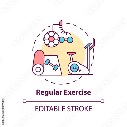 Regular exercise concept icon. Workout routine. Cardio training in gym. Body care for better sleep idea thin line illustration. Vector isolated outline RGB color drawing. Editable stroke