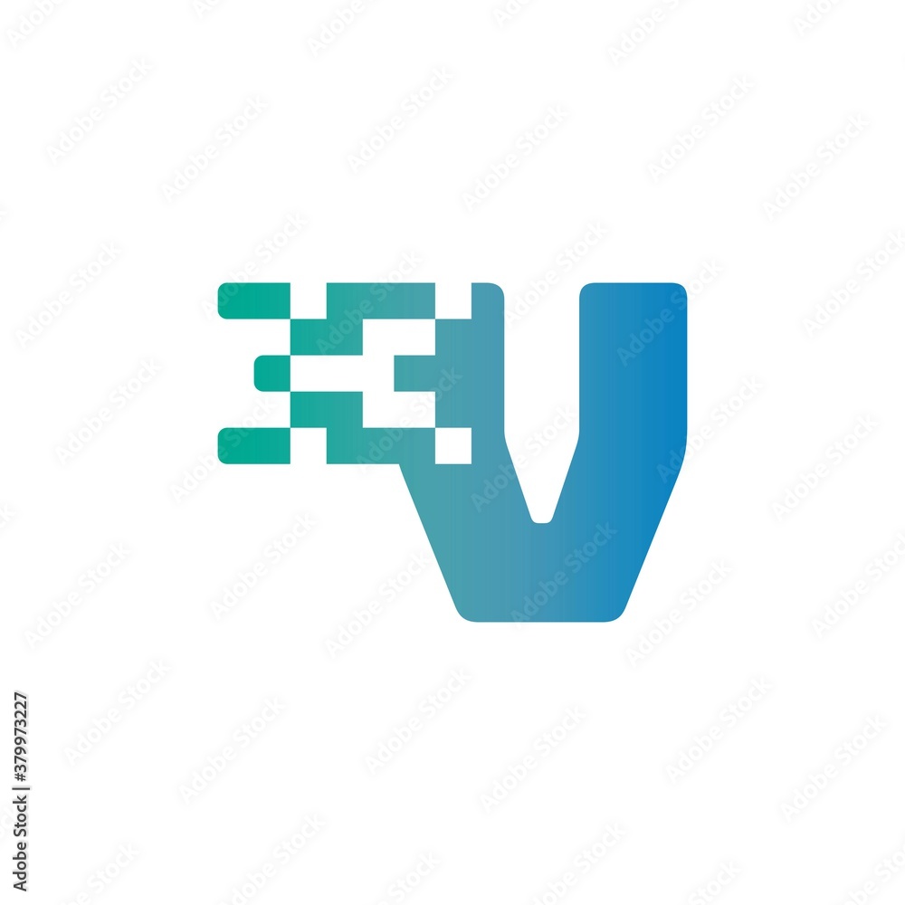 Obraz premium V Letter Pixel Media Technology Logo Design Template