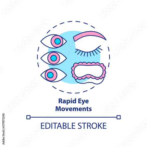 Rapid eyes movement concept icon. Sleeping cycle. Dreaming phase while asleep. Rest pattern. REM stage idea thin line illustration. Vector isolated outline RGB color drawing. Editable stroke