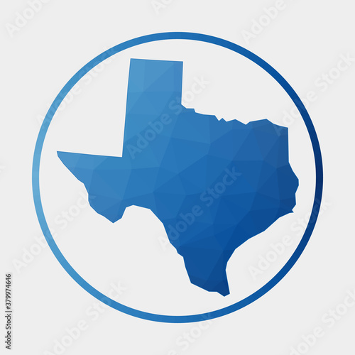 Texas icon. Polygonal map of the US state in gradient ring. Round low poly Texas sign. Vector illustration.