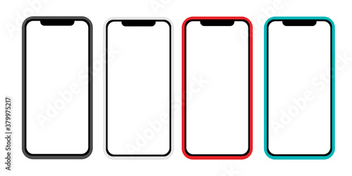 Set of vector trendy no frame smartphone with blank white screen. Mobile device concept collection. Mock-up Smartphone for visual ui app demonstration. Flat illustration