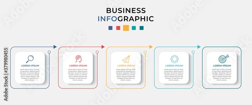 Business Infographic design template Vector with icons and 5 five options or steps. Can be used for process diagram, presentations, workflow layout, banner, flow chart, info graph