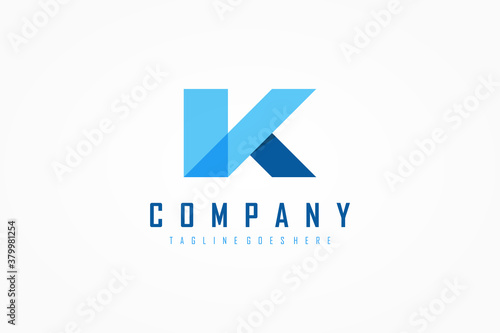 Abstract Initial Letter V and K Linked Logo. Blue Geometric Arrow Shape Origami Style isolated on White Background. Usable for Business and Branding Logos. Flat Vector Logo Design Template Element.