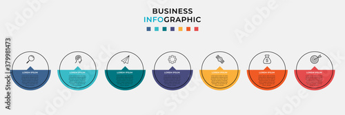 Business Infographic design template Vector with icons and 7 seven options or steps. Can be used for process diagram, presentations, workflow layout, banner, flow chart, info graph