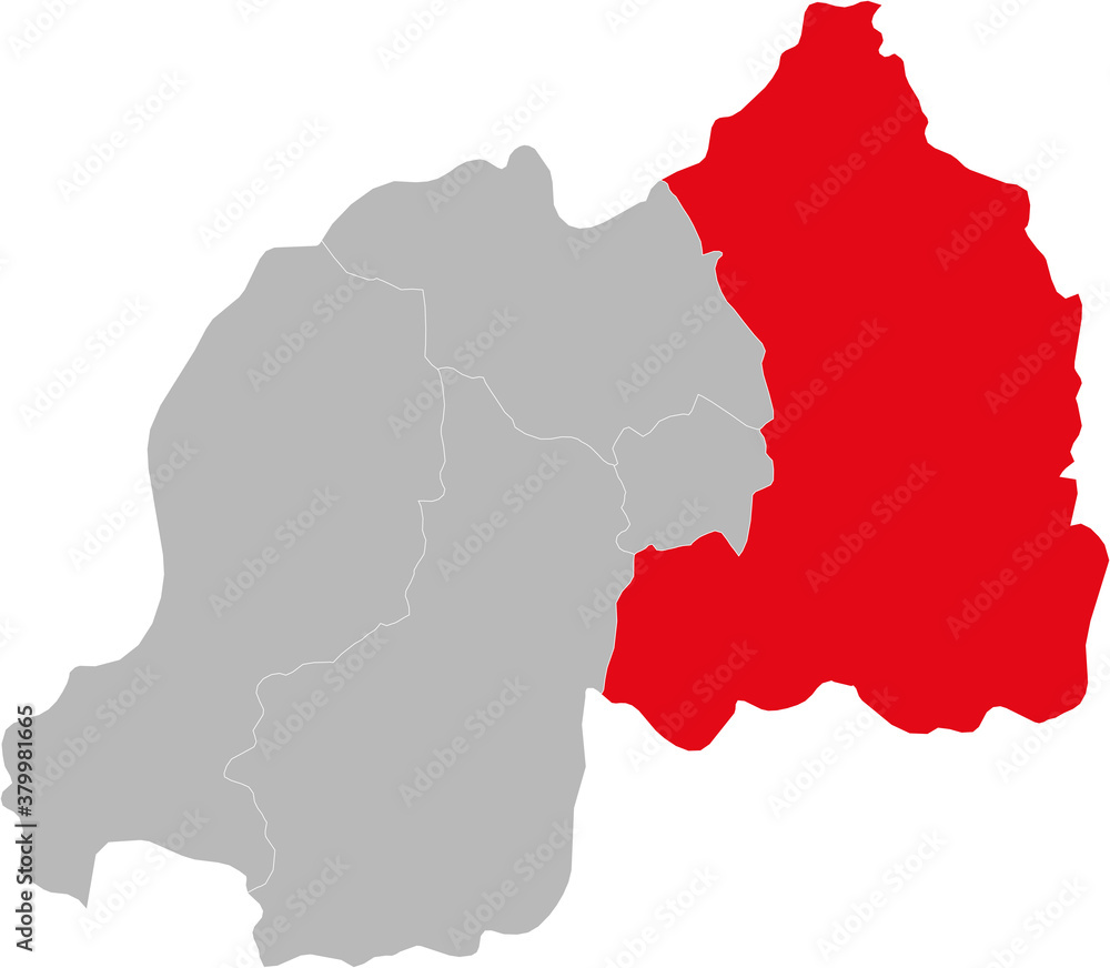 Eastern province isolated on Rwanda map. Gray background. Business concepts and Backgrounds.
