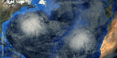 Hurricane Cloud shown from Space. Extremely detailed and realistic high resolution 3d illustraiton. Elements of this render have been furnished by NASA.