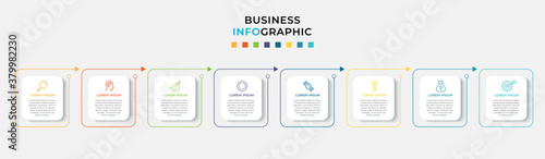 Business Infographic design template Vector with icons and 8 eight options or steps. Can be used for process diagram, presentations, workflow layout, banner, flow chart, info graph