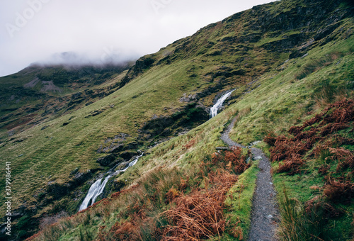 Footpath to Moss Force waterfall. Newlands Hause, Cumbria, UK. photo