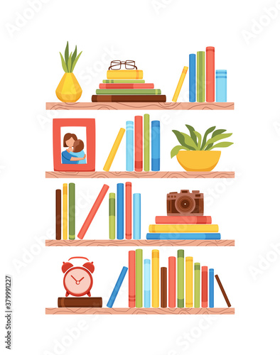 Bookshelves vector wall design for bestsellers in store,