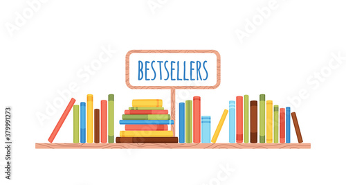 Bookshelves vector wall design for bestsellers in store,