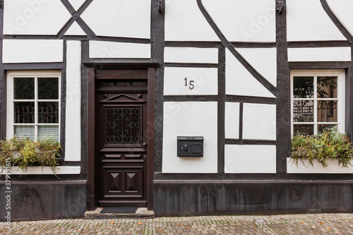 Entrance of old half-timbered house in Herten, Germany