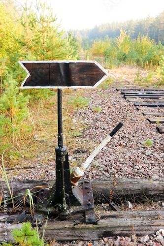 Wallpaper Mural old vintage railroad hand switch on the abandoned railway in the autumn forest Torontodigital.ca