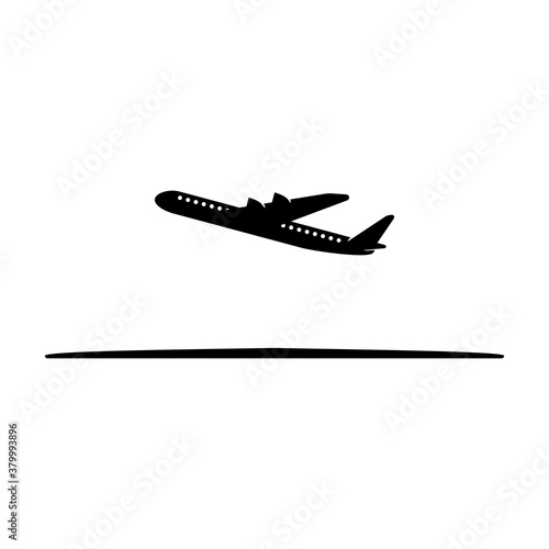 Airplane or aeroplane taking off from the runway vector