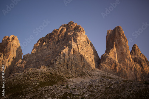 The south side of Three peaks of Lavaredo in the Italian Dolomites. © Stefano