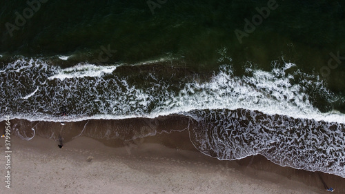 Baltic sea in Jastrzębia Góra. Photography taken by drone at sunny day in Poland. Sea und beach.