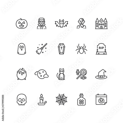 Set of Halloween icons in line style.