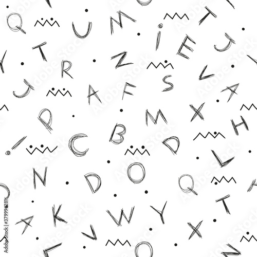 Alphabet pattern, hand-drawn letters. Letters on a white background.