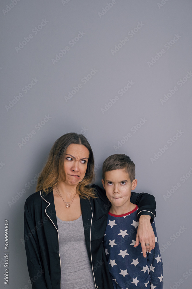 Mother and son making faces