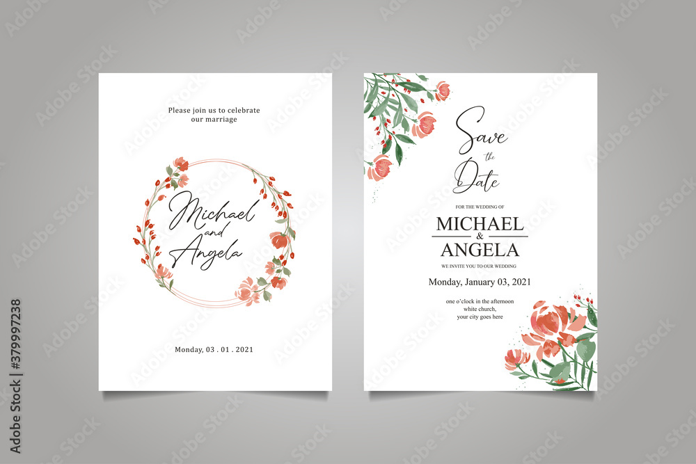 Set of card with flower and leaves vector decorative greeting card or invitation design background