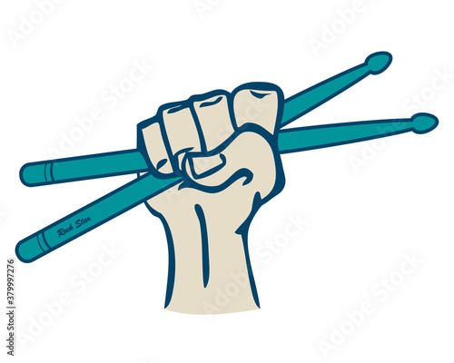 Drumsticks in hand vector for rock star or rock band concept